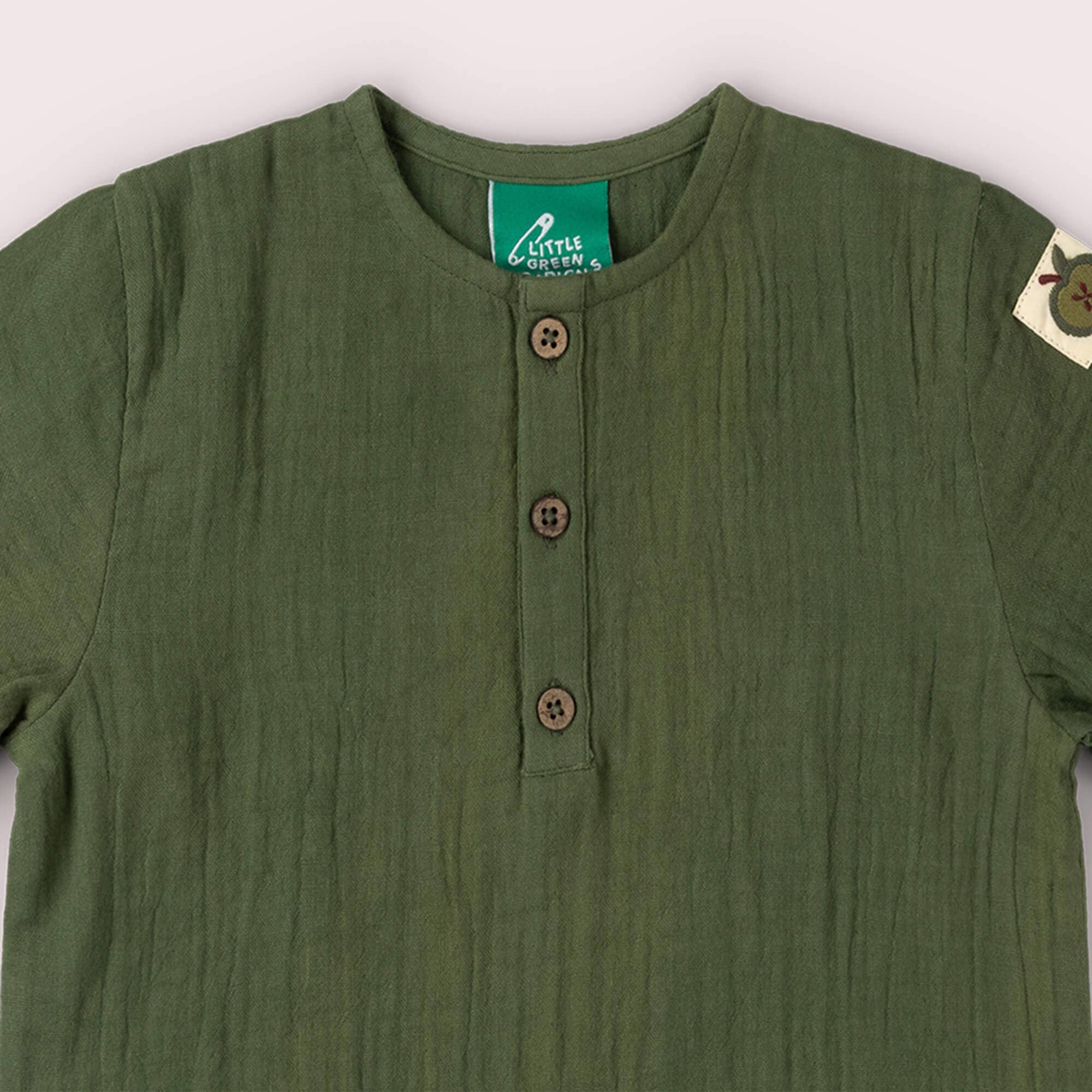 Maglietta a maniche corte verde in mussola di cotone