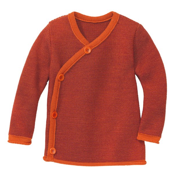 Maglioncino aperto a kimono in lana merino bio 0-3 anni // mélange Orange-cassis
