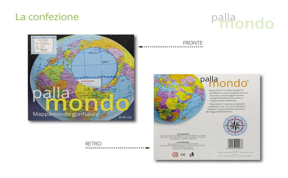 Pallamondo – Mappamondo Gonfiabile da 40 cm | Globo Geografico Educativo per Bambini