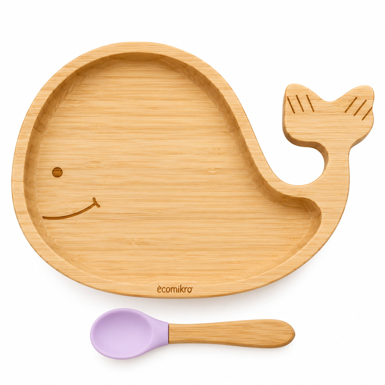 Piatto in Bambù con cucchiaio - balena lilla