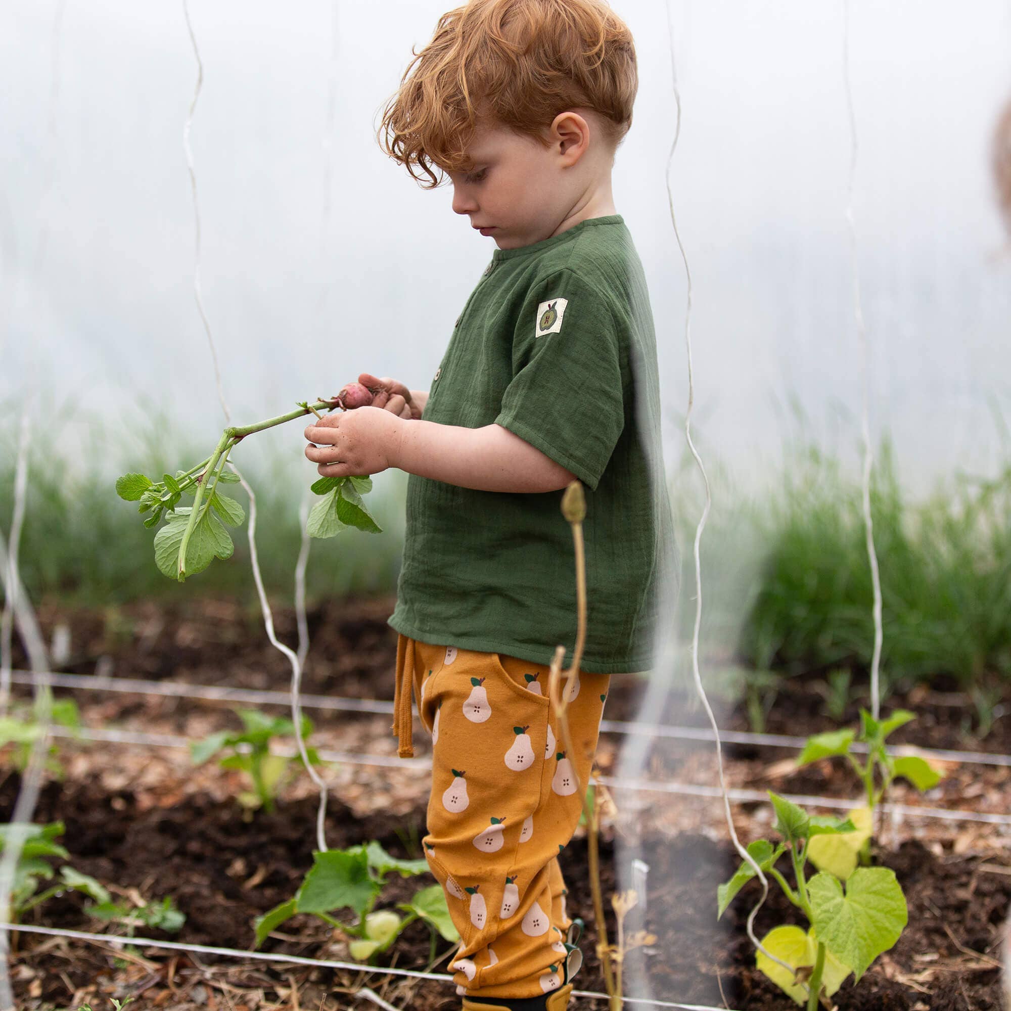 Maglietta a maniche corte verde in mussola di cotone