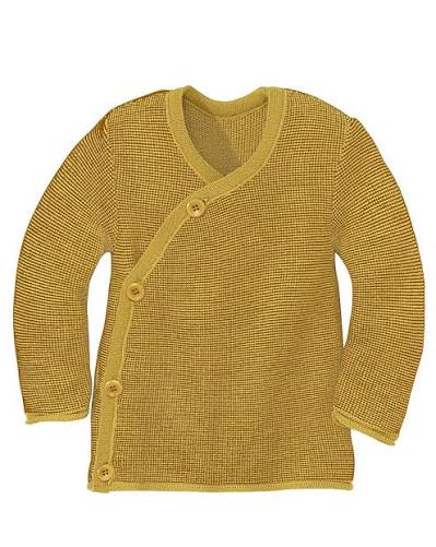 Maglioncino aperto a kimono in lana merino bio 0-3 anni // curry gold