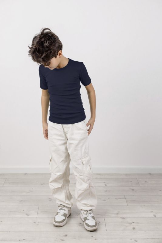 Maglietta in lana e seta a manica corta bambino blu navy - Engel