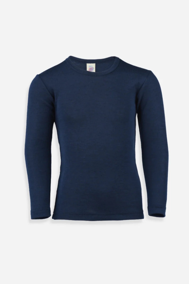 Maglietta in lana e seta a manica lunga per bimbi grandi - blu
