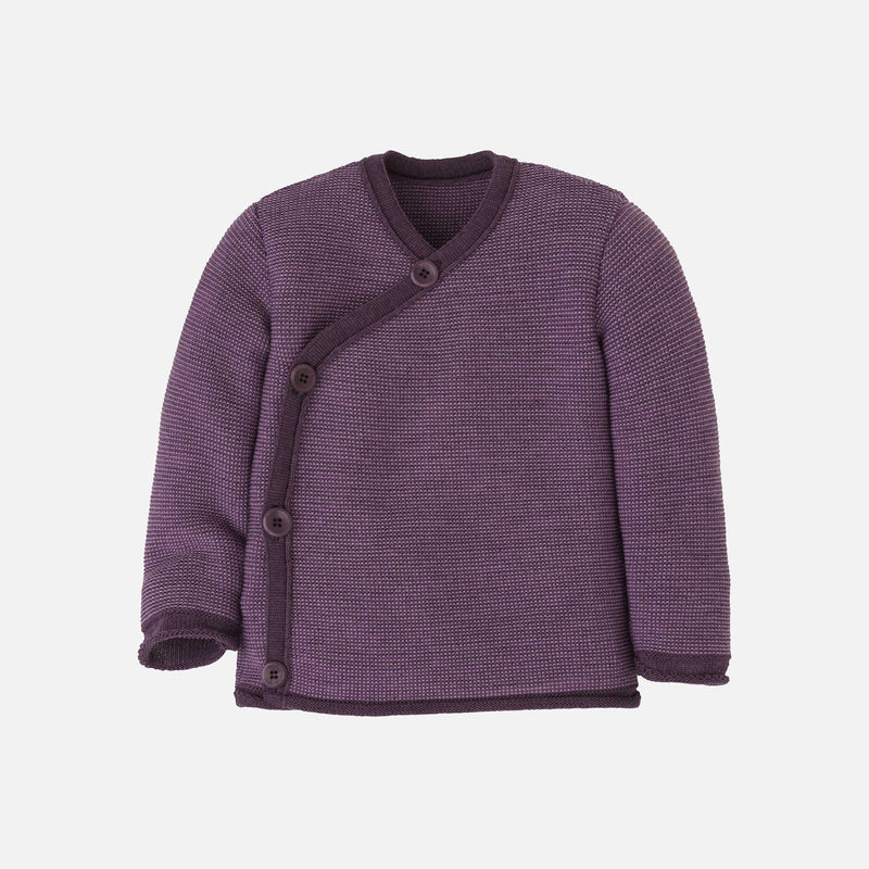Maglioncino aperto a kimono in lana merino bio 0-3 anni // aubergine lilac