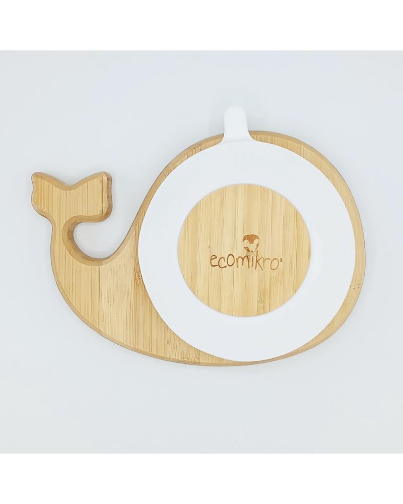 Piatto in Bambù con cucchiaio -balena bianco