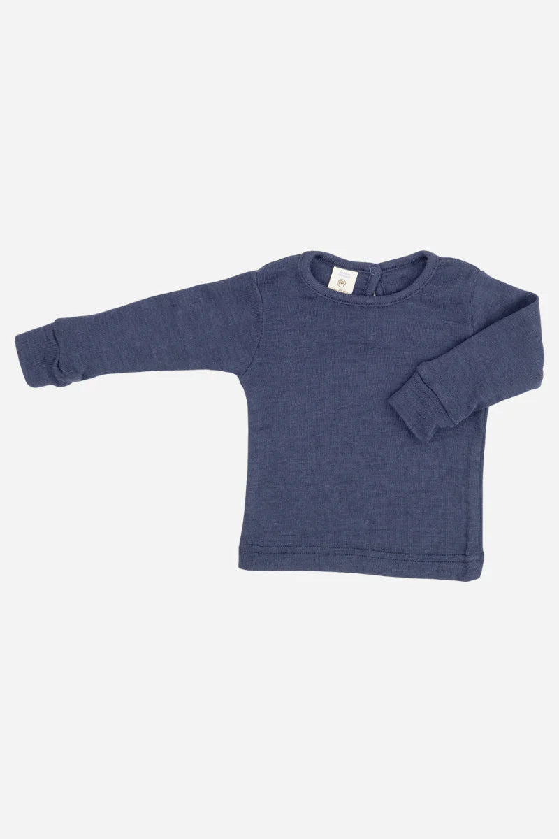Maglietta in lana e seta a manica lunga bimbi piccoli . blu