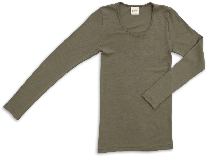 Maglia da donna a manica lunga, lana e seta, olive