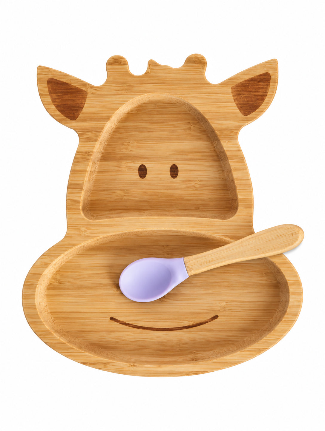 Piatto in Bambù con cucchiaio - giraffa lilla