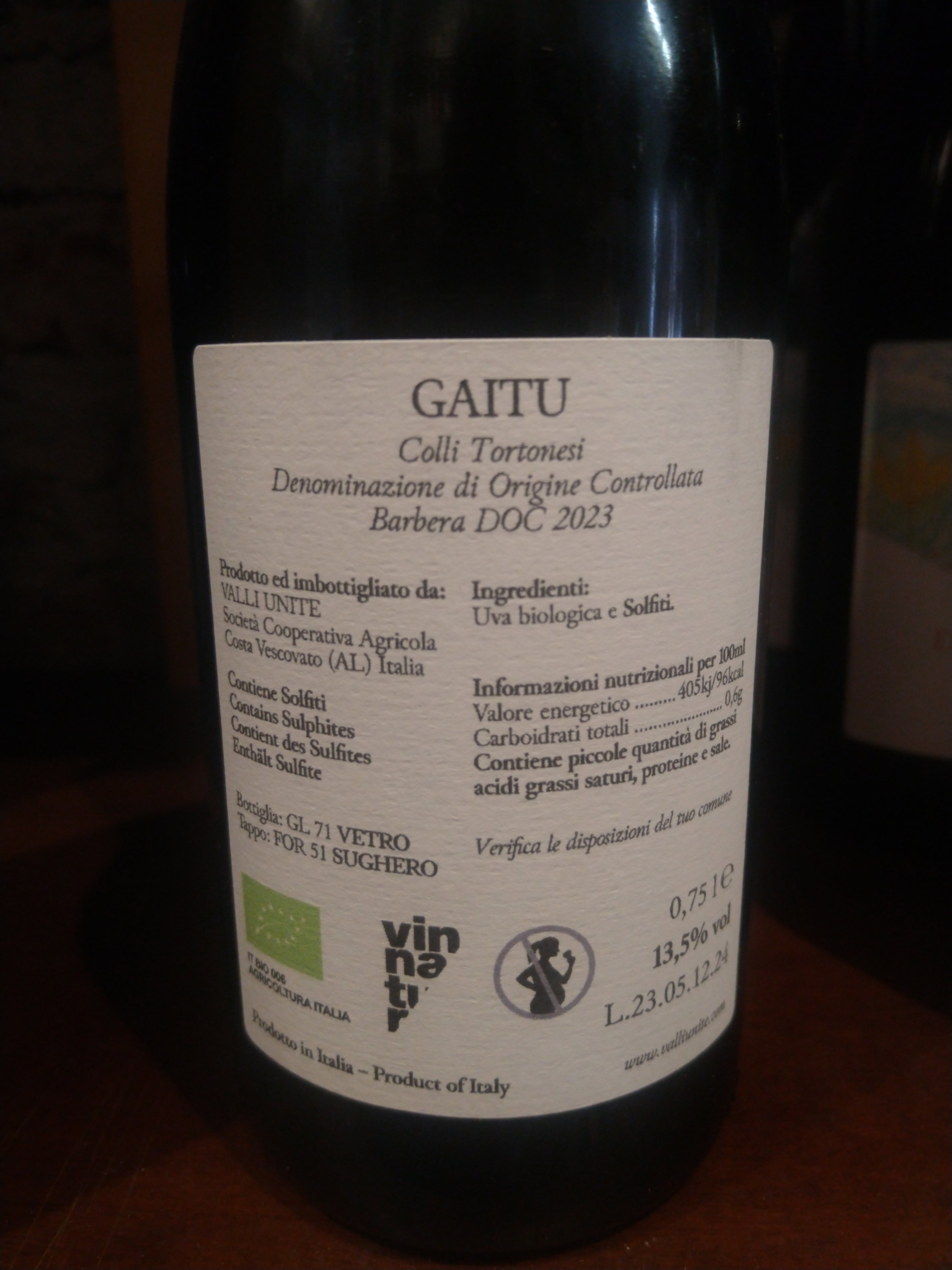 Vino Rosso Gaitu 0,75 ml - Valli Unite