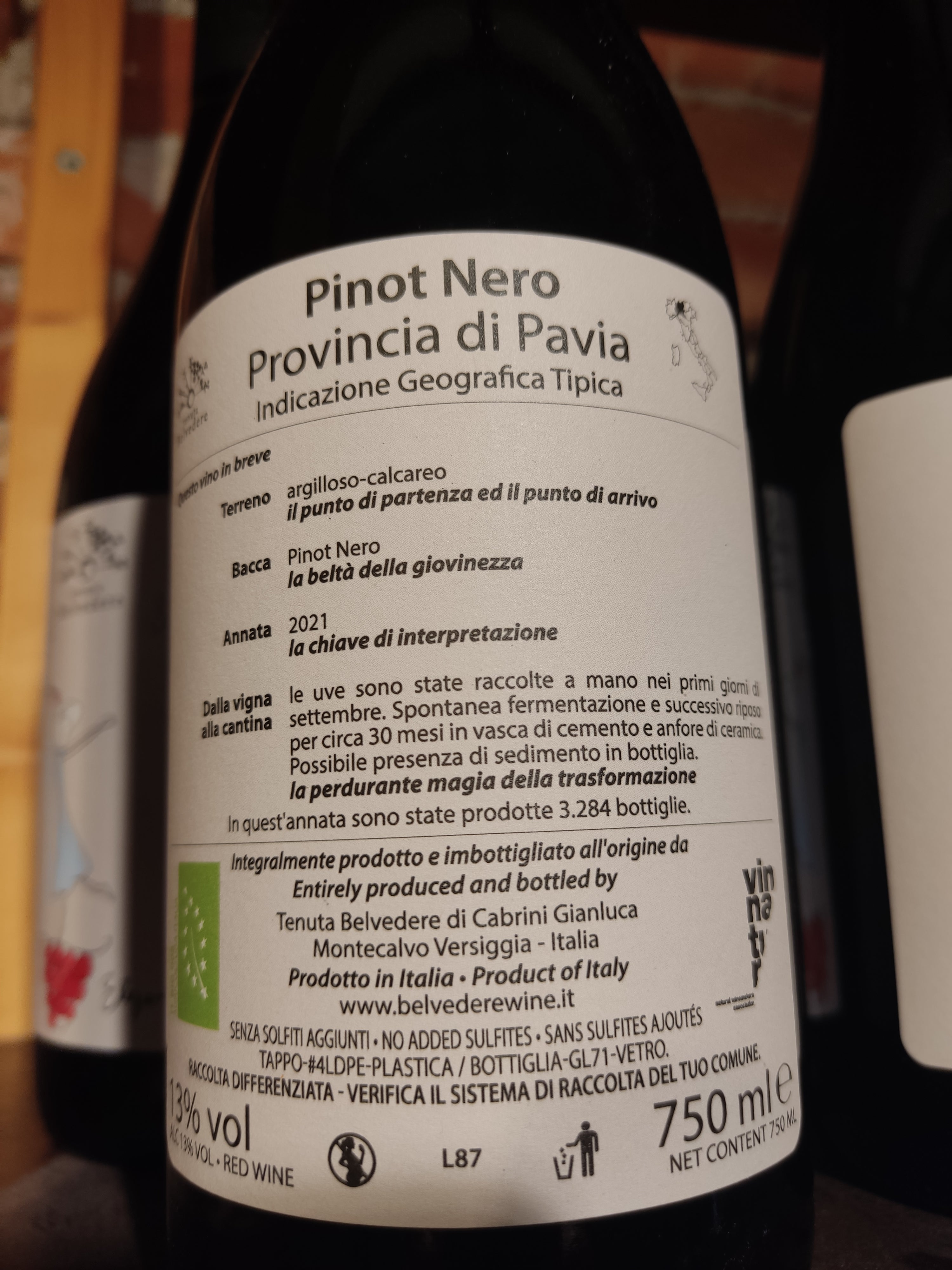 Vino Rosso "Eleganza" Pinot Nero di Tenuta Belvedere