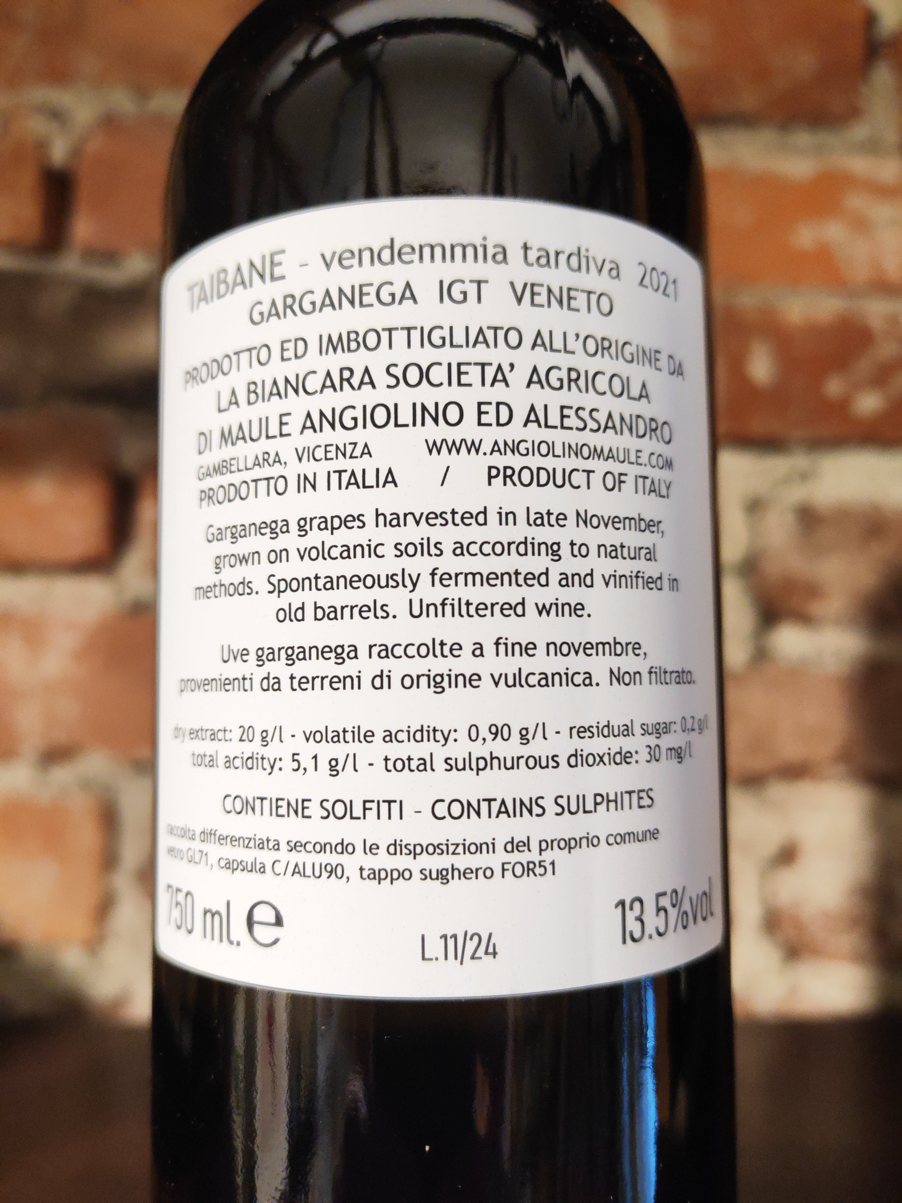 Vino bianco Taibane, La Biancara di Angiolino Maule – 0,75 cl