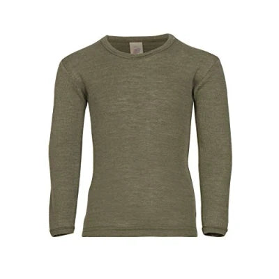Maglietta in lana e seta a manica lunga per bimbi grandi - olive