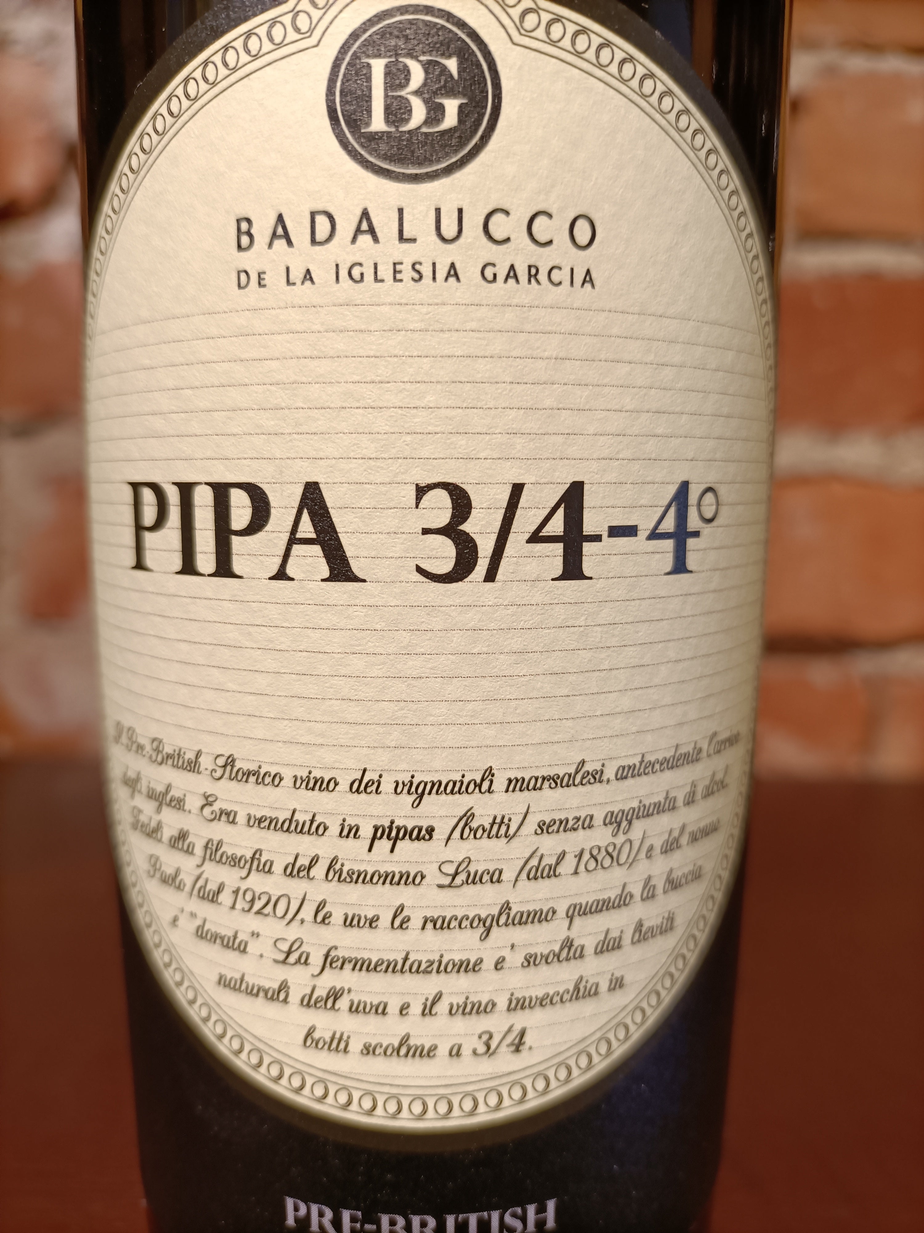 Vino bianco Pipa Pre-British 2003 di Badalucco –   5 cl
